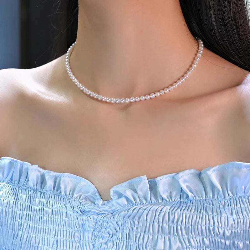 Classic White Pearl Choker Necklace – Vintage Handmade Wedding Beaded Jewelry