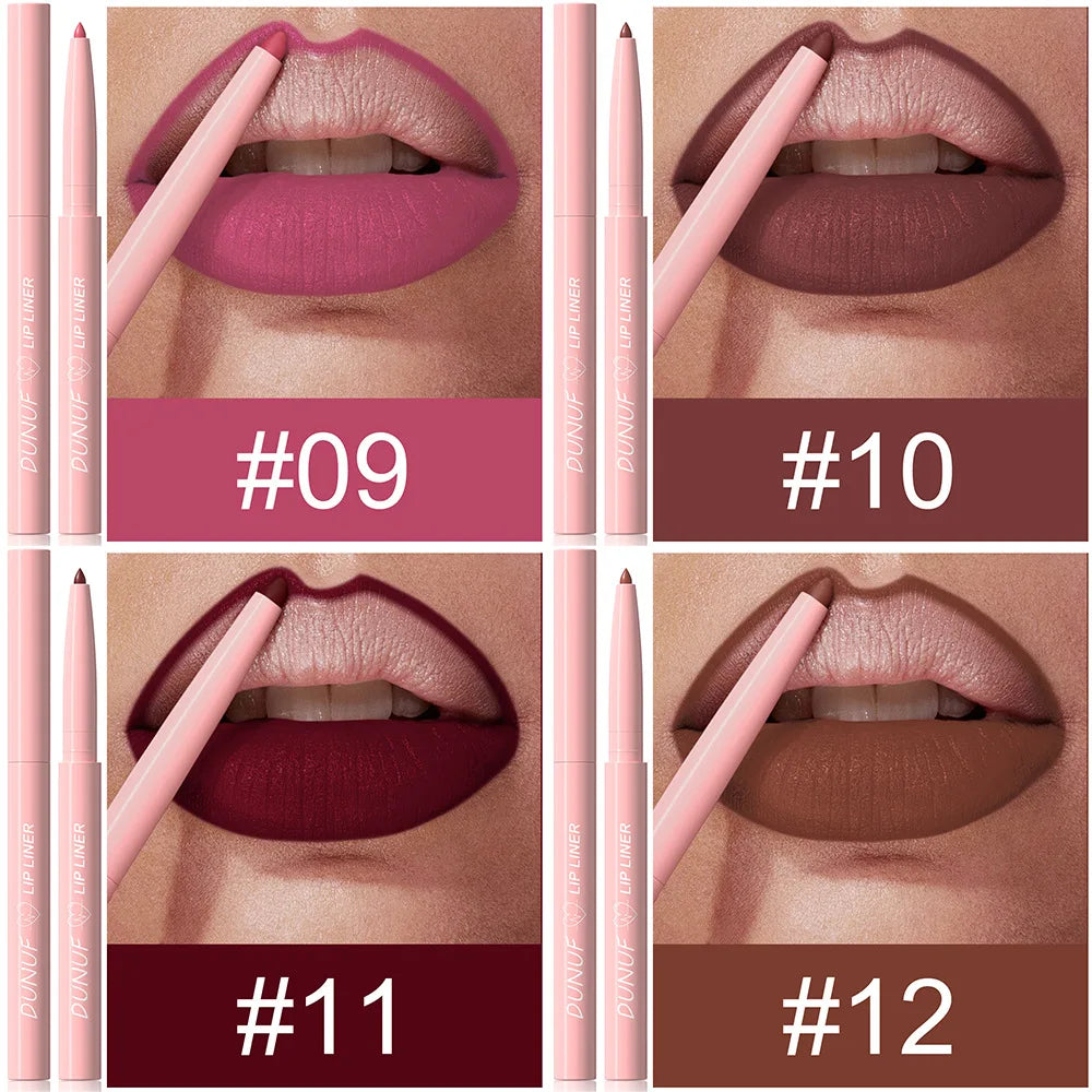 12-Color Matte Lip Liner Pencil Set – Waterproof Highly Pigmented Nude Pink