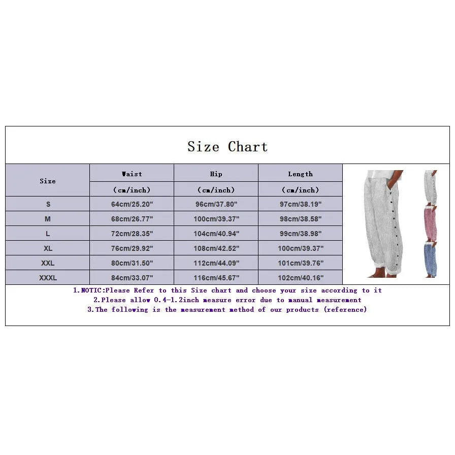 Women's Linen Wide Leg Pants – Striped High Waist Button Casual Yoga Trousers
