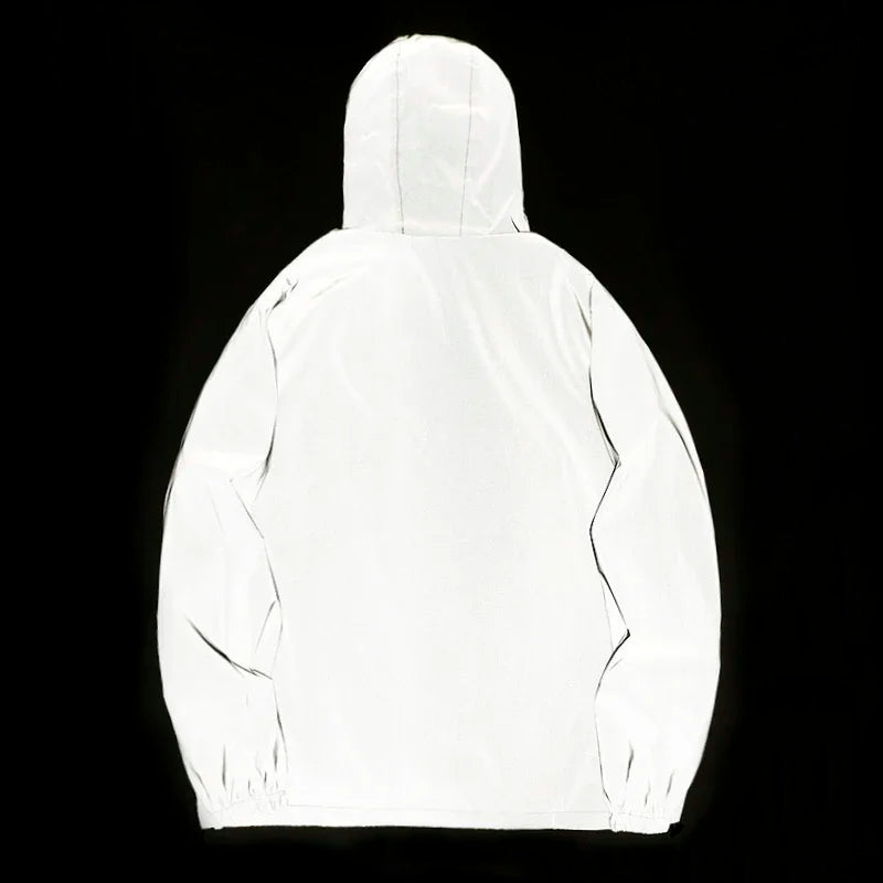 Men's Night Reflective Windbreaker – Waterproof Hip Hop Hooded Zip Jacket