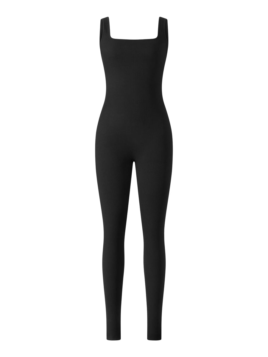Women’s Sleeveless Bodycon Jumpsuit – Diamond Accent U-Neck Clubwear Romper
