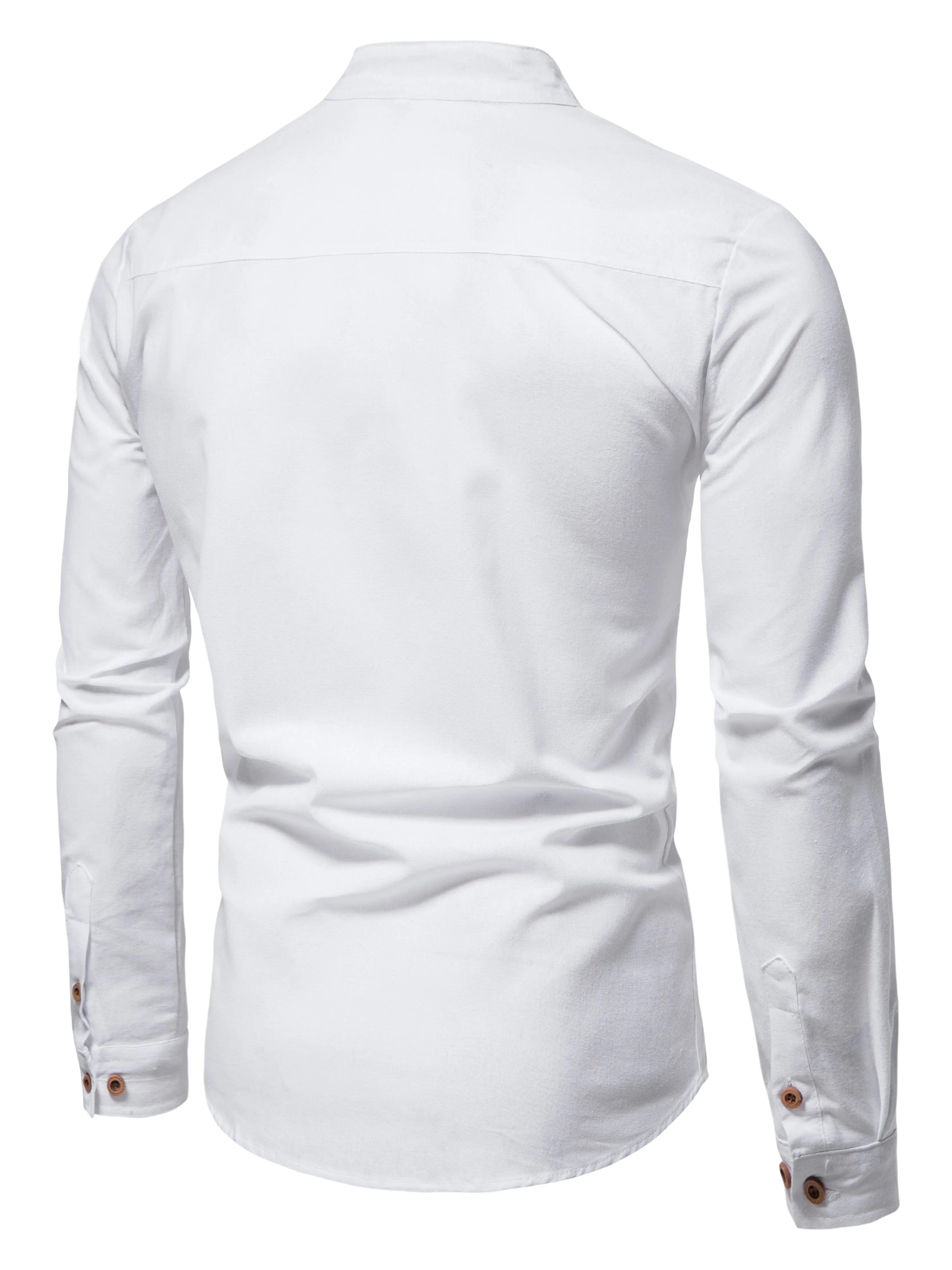 Men's Pure Cotton Slim Fit Stand Collar Shirt – Elegant Long Sleeve Spring Top