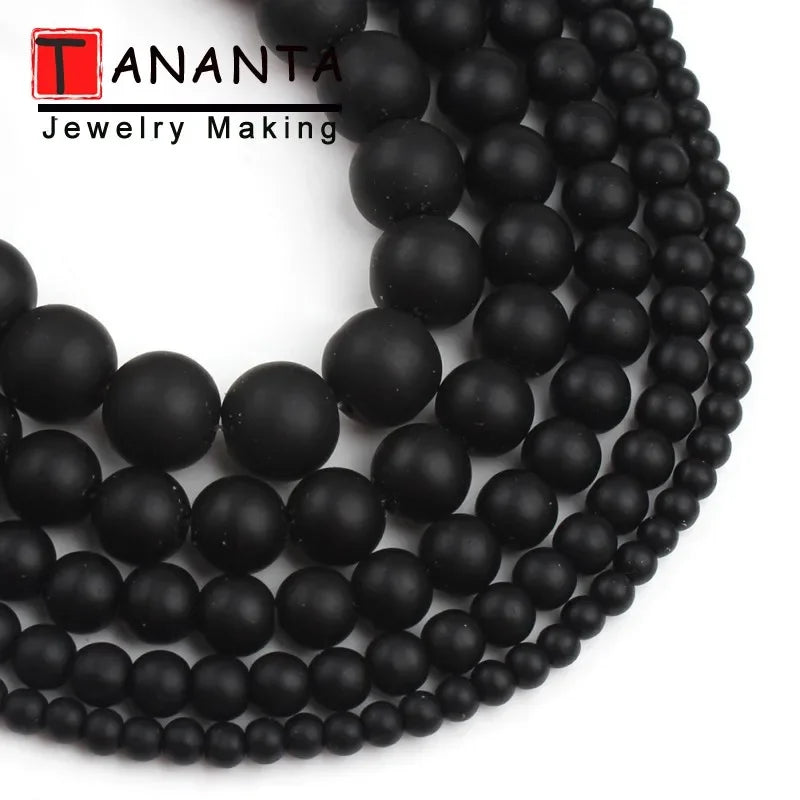 Natural Black Onyx Matte Round Beads – DIY Jewelry Making Bracelet Necklace 4-12mm