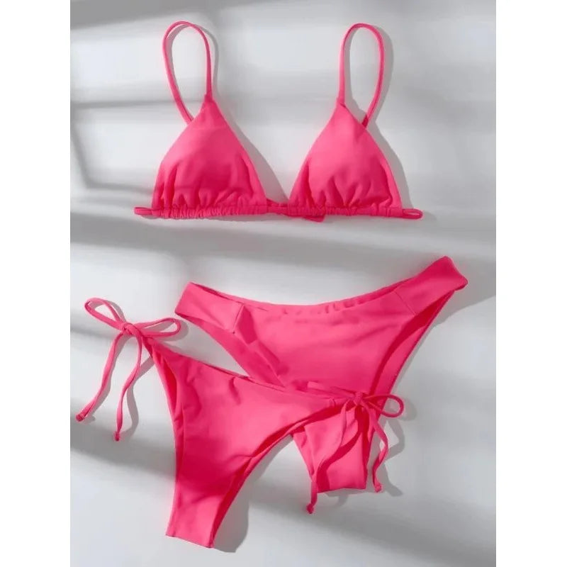 Women’s 3-Piece Push Up Bandage Bikini Set – Triangle Swimsuit Beachwear