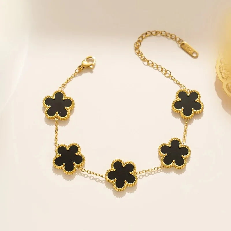 Five Leaf Clover Stainless Steel Bracelet – Shell Flower Women Party Jewelry Gift