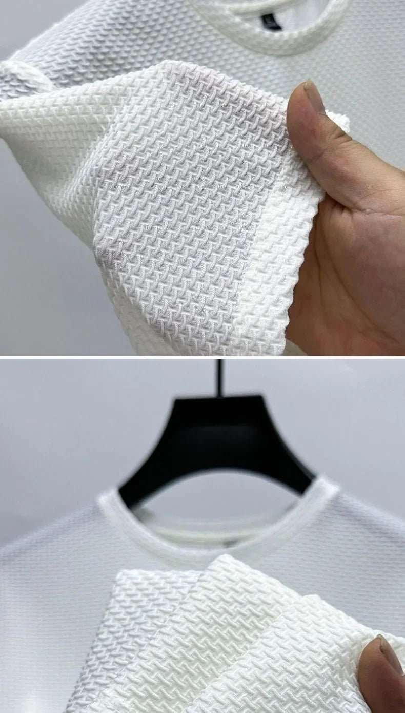 Men's Ice Silk Bamboo Mesh T-Shirt – Slim Fit Breathable Summer Streetwear Tee