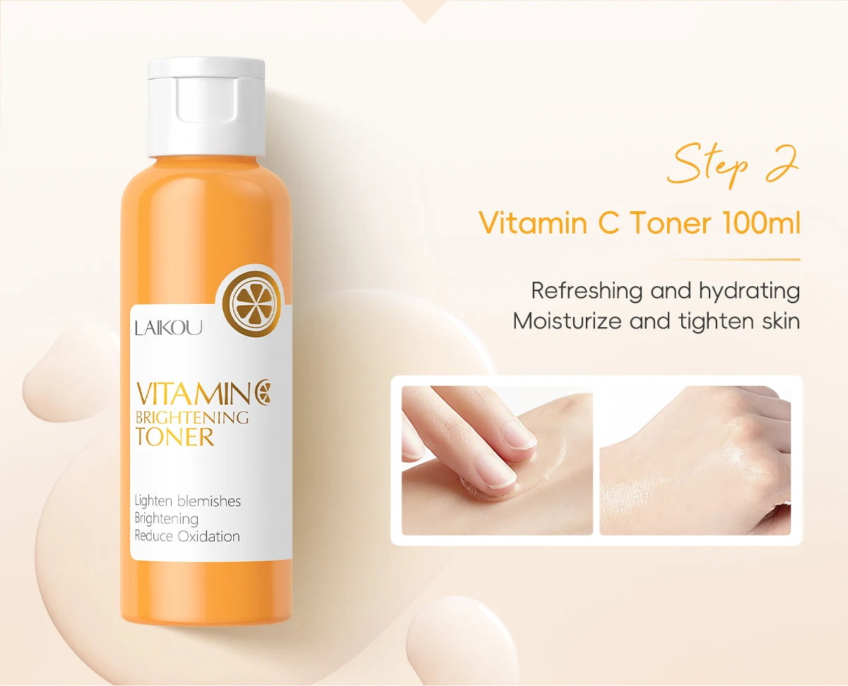 LAIKOU Vitamin C Brightening Skincare Set – 5-Piece Anti-Aging Glow Kit