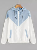 Hooded Patchwork Running Jacket – Lightweight Zip-Up Sport Outwear Coat