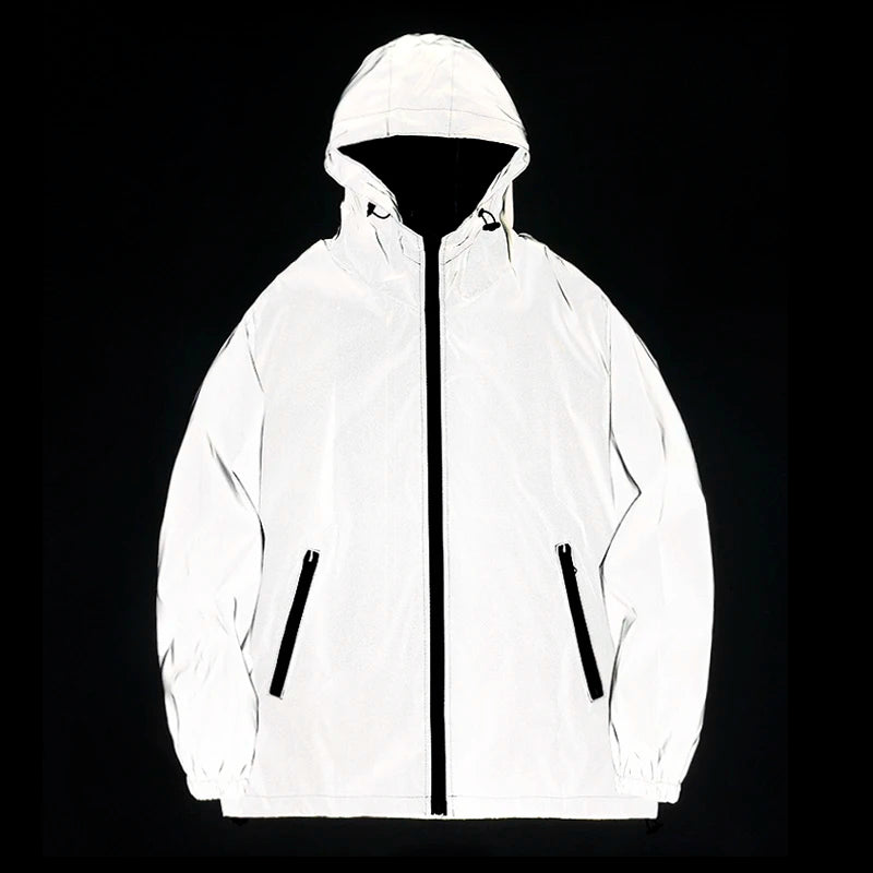Men's Night Reflective Windbreaker – Waterproof Hip Hop Hooded Zip Jacket
