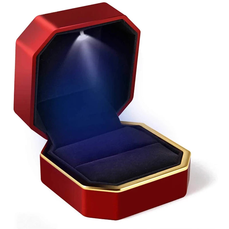 LED Luxury Velvet Jewelry Ring Box – Proposal Engagement Wedding Gift Display