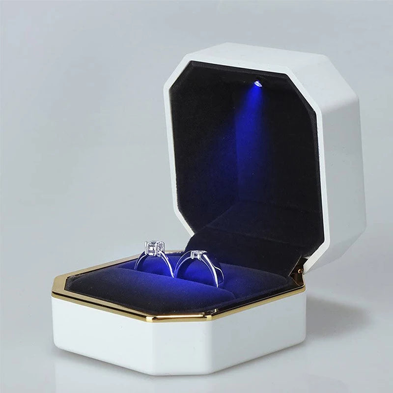 LED Luxury Velvet Jewelry Ring Box – Proposal Engagement Wedding Gift Display