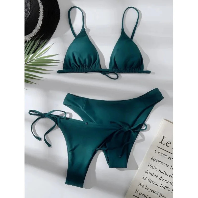 Women’s 3-Piece Push Up Bandage Bikini Set – Triangle Swimsuit Beachwear