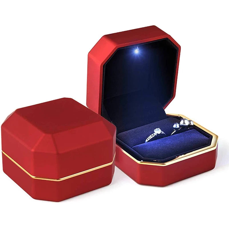 LED Luxury Velvet Jewelry Ring Box – Proposal Engagement Wedding Gift Display