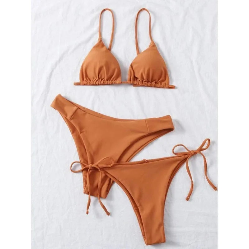 Women’s 3-Piece Push Up Bandage Bikini Set – Triangle Swimsuit Beachwear