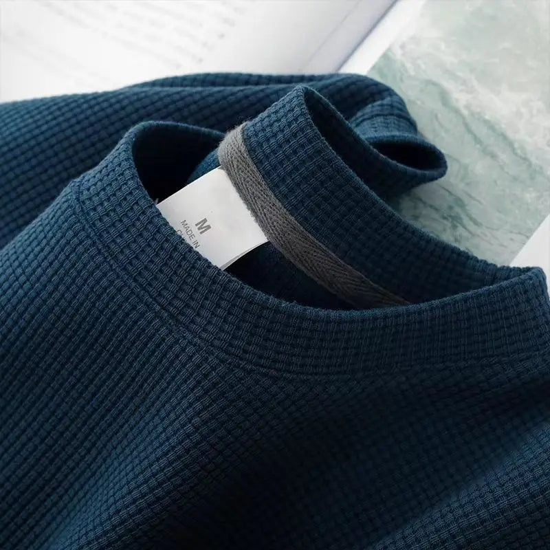 Men's Waffle-Knit Round Neck T-Shirt – Breathable Casual Summer Top