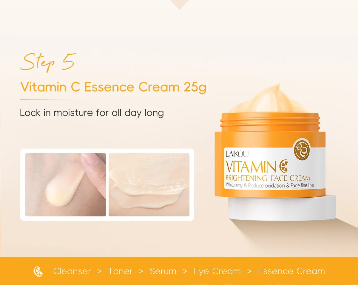 LAIKOU Vitamin C Brightening Skincare Set – 5-Piece Anti-Aging Glow Kit