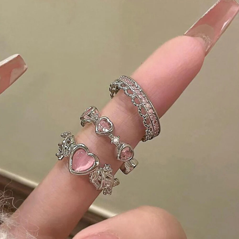 Fairy Sparkling Crown Ring Set – 2PC Adjustable Crystal Korean Party Rings