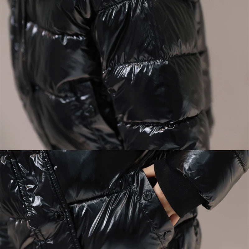 Waterproof Faux Fur Hooded Parka – Glossy Short Outerwear, European Black for Autumn & Winter