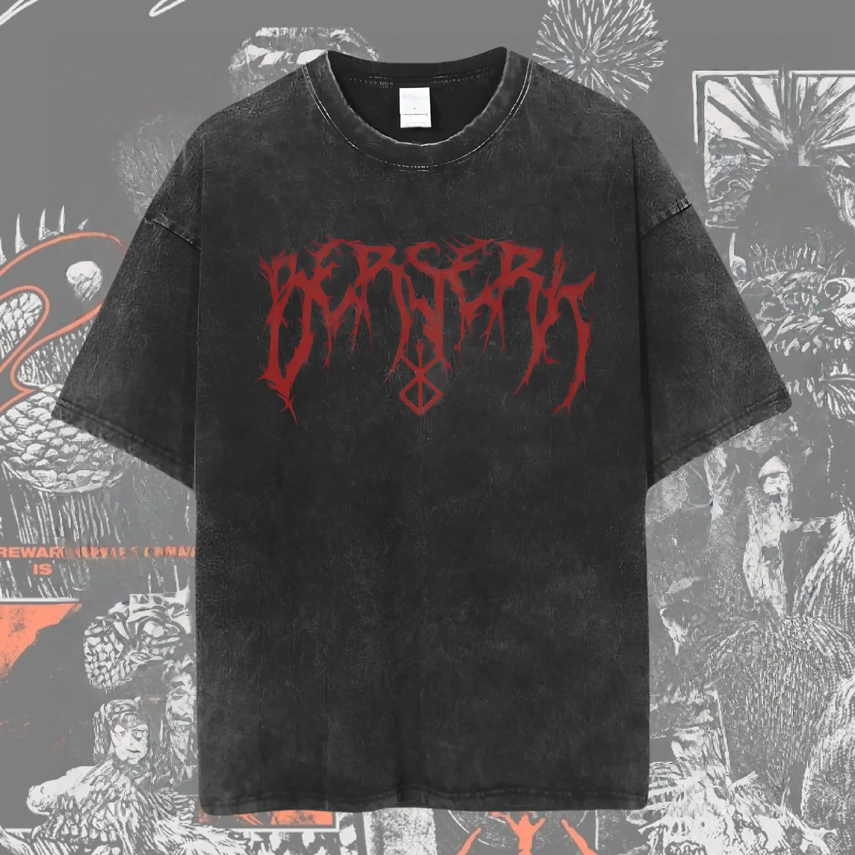 Men's Washed Anime Graphic T-Shirt – Oversized Baggy Streetwear Tee