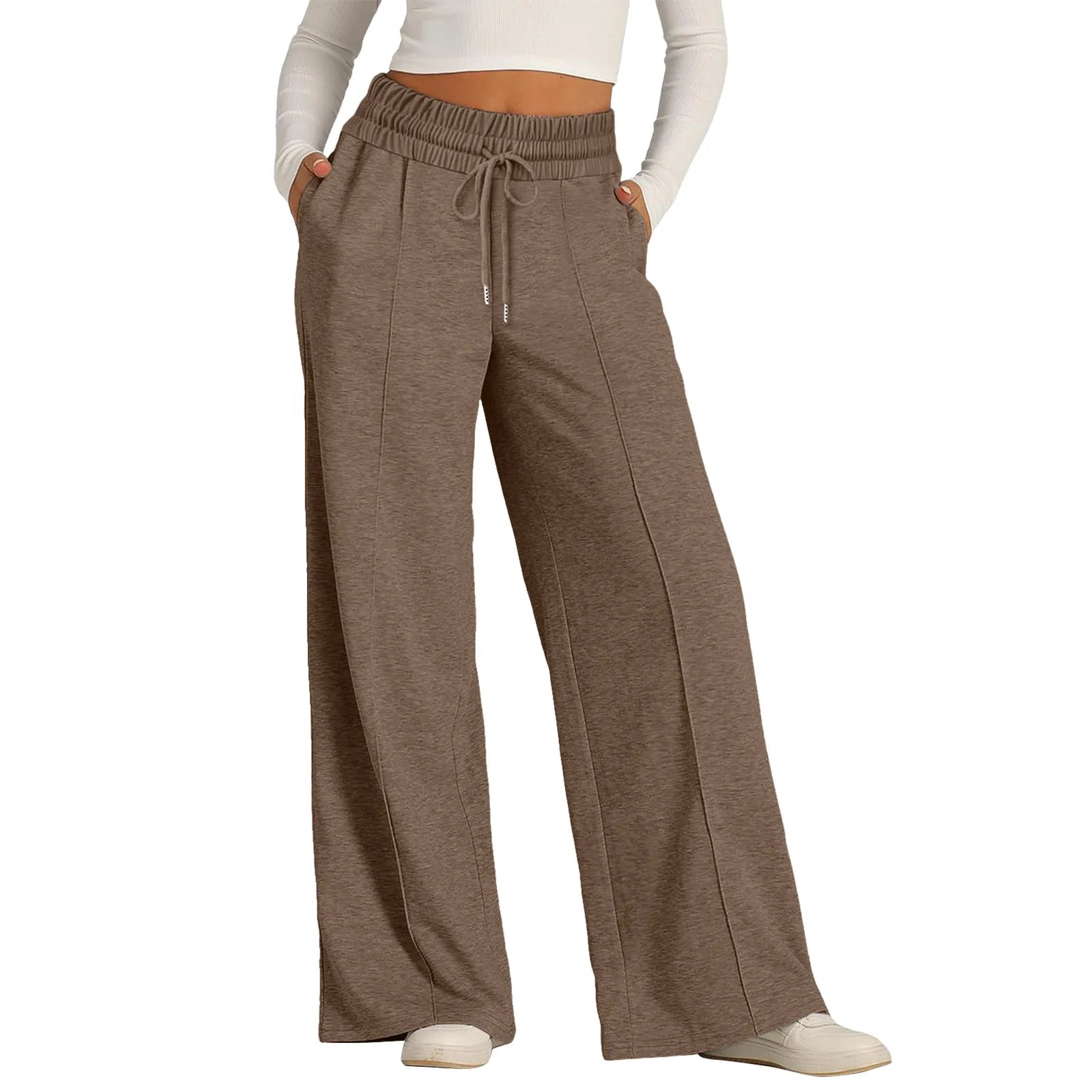 Women’s Casual Wide Leg Tie Jogger Pants – Loose Palazzo Spaghetti Strap Sweatpants