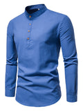 Men's Pure Cotton Slim Fit Stand Collar Shirt – Elegant Long Sleeve Spring Top