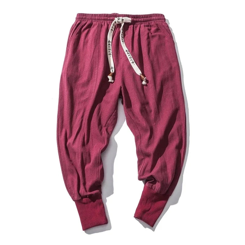 Men’s Cotton Linen Harem Jogger Pants – Baggy Drop-Crotch Streetwear Trousers