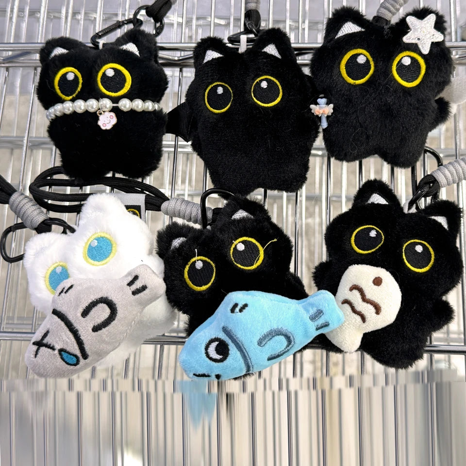 Cute Plush Black Cat Doll Keychain – Kawaii Bag Charm Pendant Gift