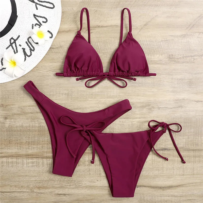Women’s 3-Piece Push Up Bandage Bikini Set – Triangle Swimsuit Beachwear