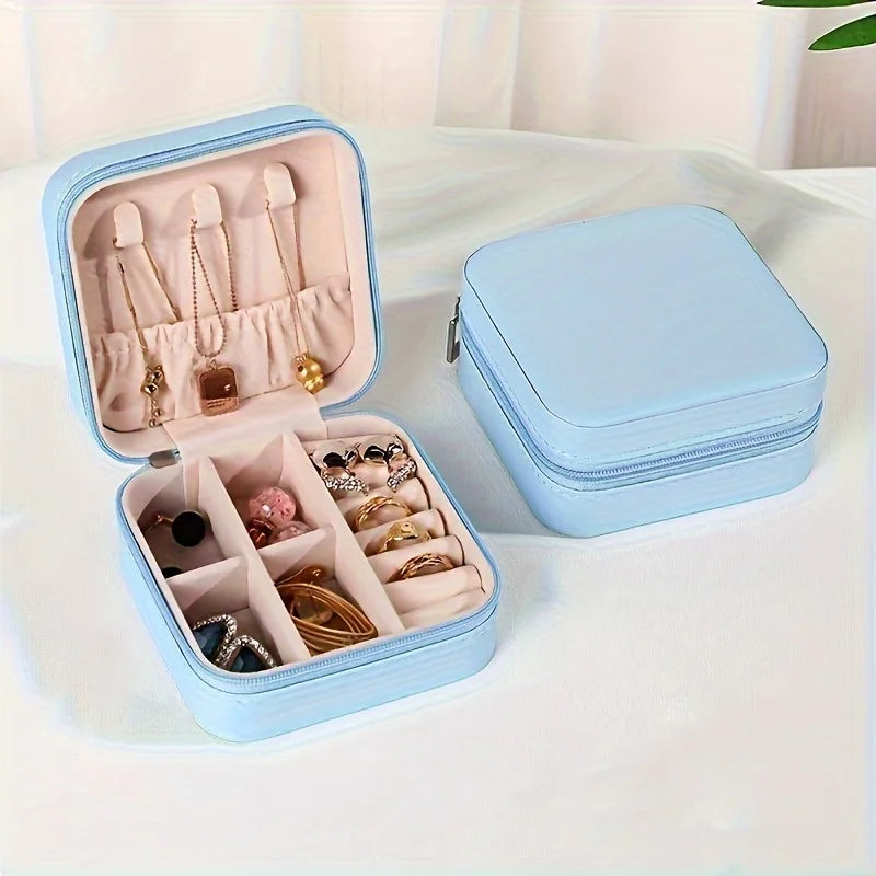 Square Jewelry Organizer Box with Lid – Travel Case for Earrings Rings Necklaces