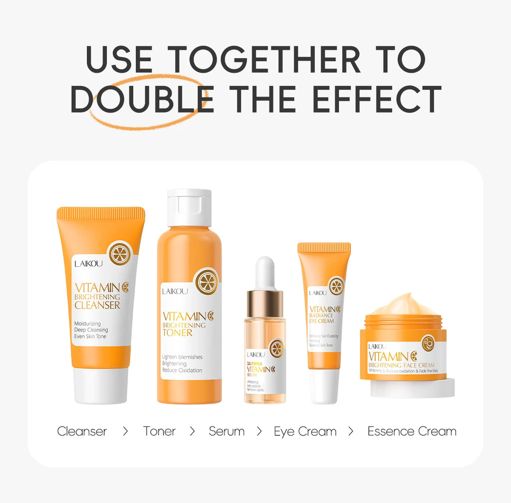 LAIKOU Vitamin C Brightening Skincare Set – 5-Piece Anti-Aging Glow Kit