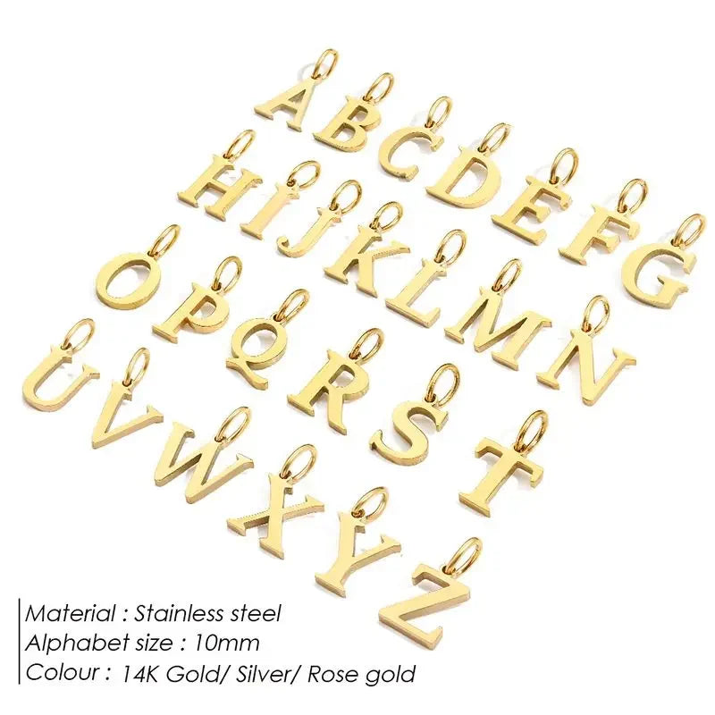 Gold Initial Letter Charm Pendant – Stainless Steel A-Z Personalized Necklace Gift
