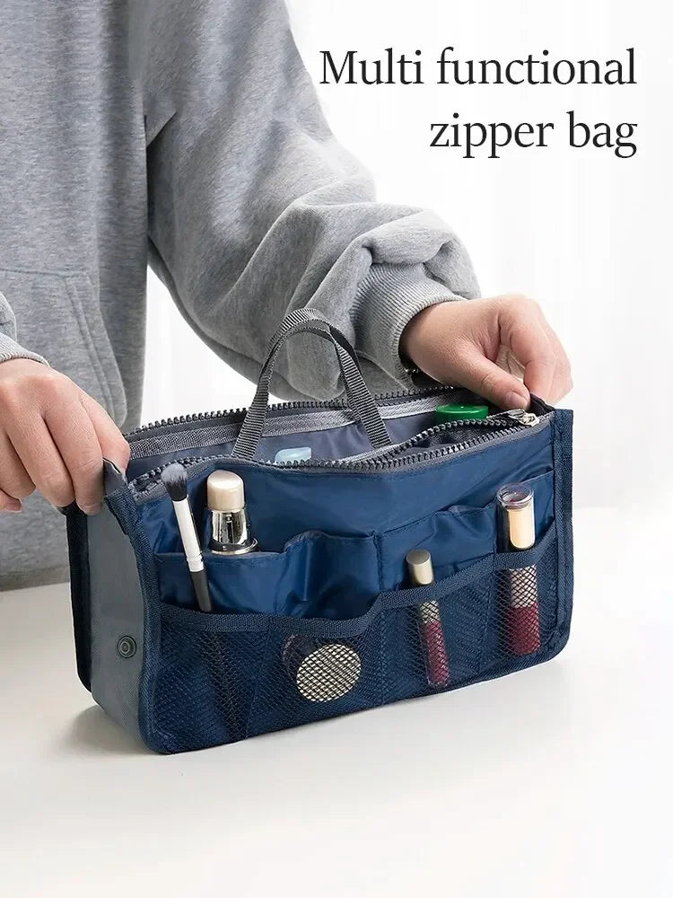 Large Double Zipper Travel Makeup Bag – Multi-Pocket Cosmetic Toiletry Organizer