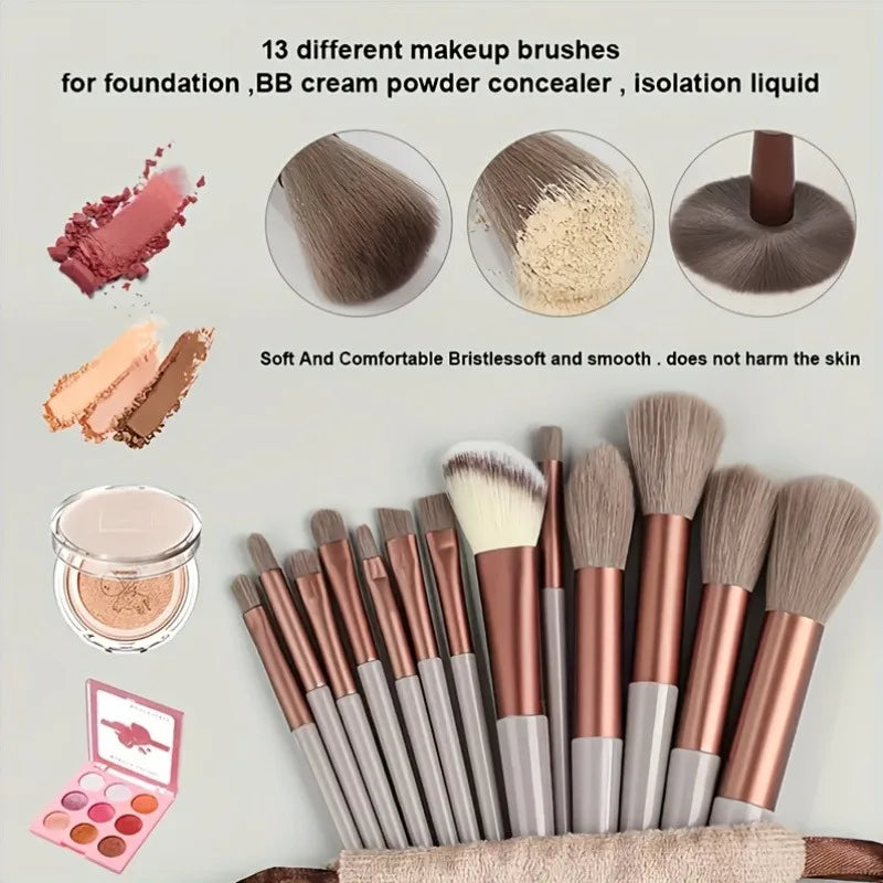 13-Piece Ultra-Soft Makeup Brush Set – Foundation Blush Eyeshadow Holiday Gift
