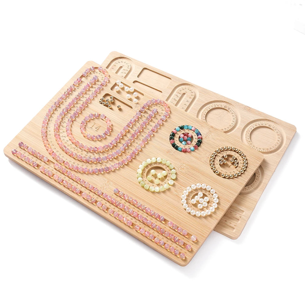 Wooden Flocked Beading Tray DIY Bracelet Necklace Jewelry Making Findings Beading Organizer Gray Bead Board Measuring Tools 2030