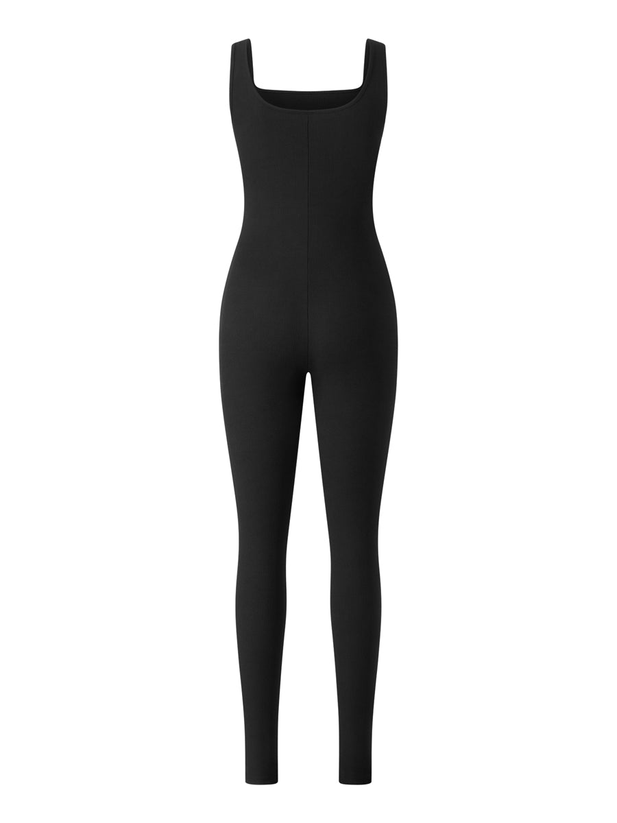 Women’s Sleeveless Bodycon Jumpsuit – Diamond Accent U-Neck Clubwear Romper