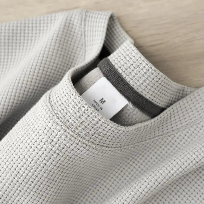 Men's Waffle-Knit Round Neck T-Shirt – Breathable Casual Summer Top
