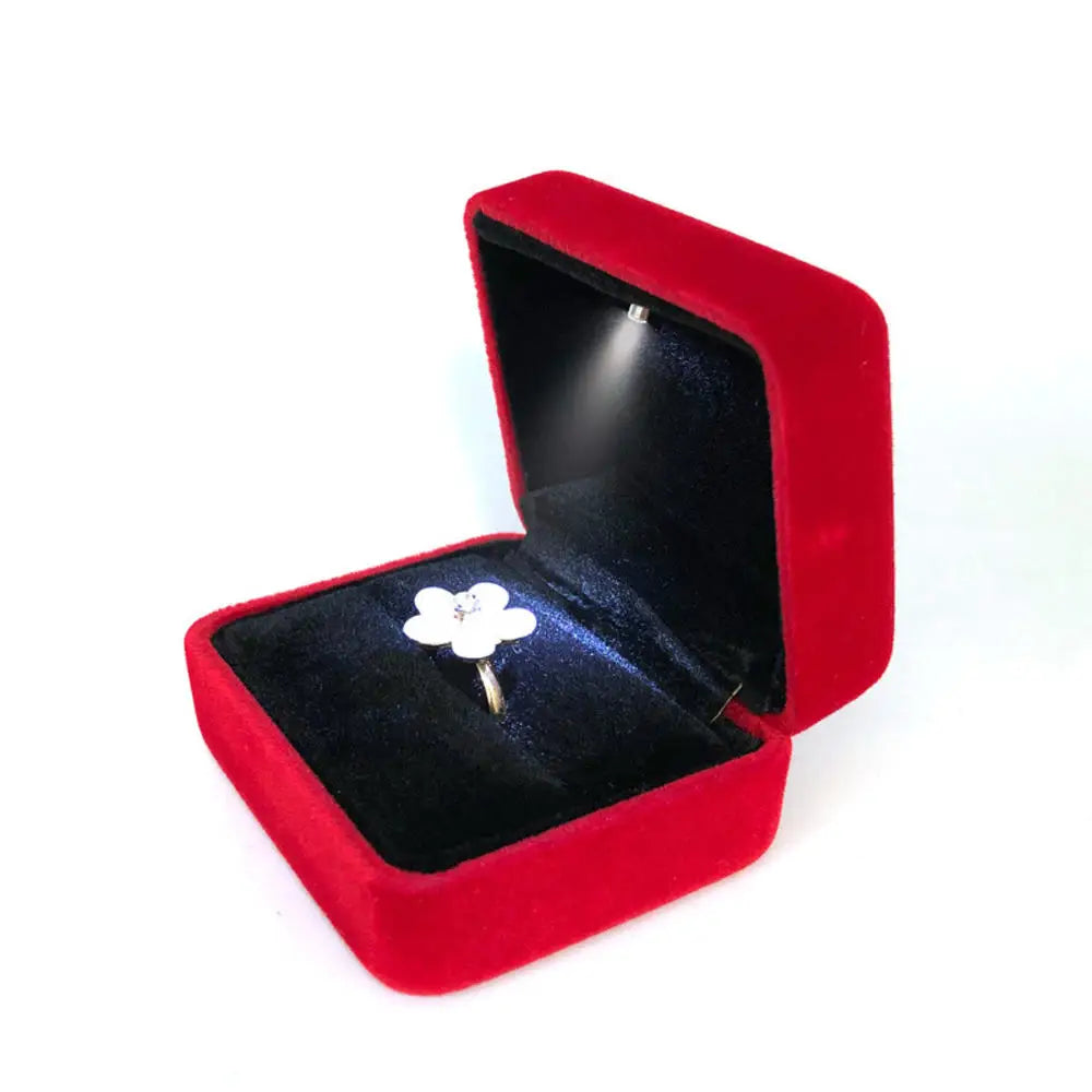 LED Luxury Velvet Jewelry Ring Box – Proposal Engagement Wedding Gift Display