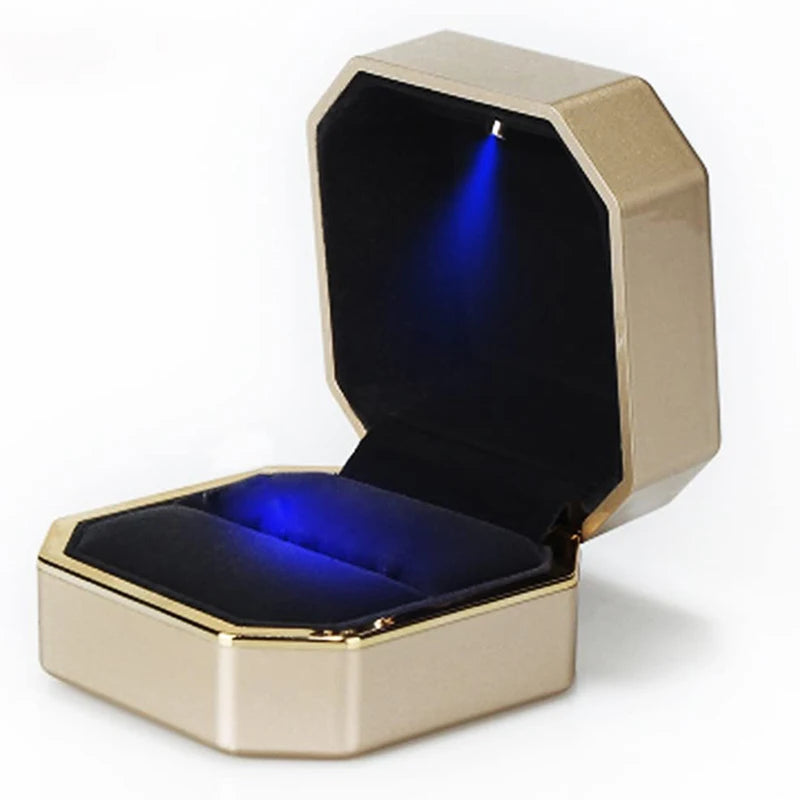LED Luxury Velvet Jewelry Ring Box – Proposal Engagement Wedding Gift Display