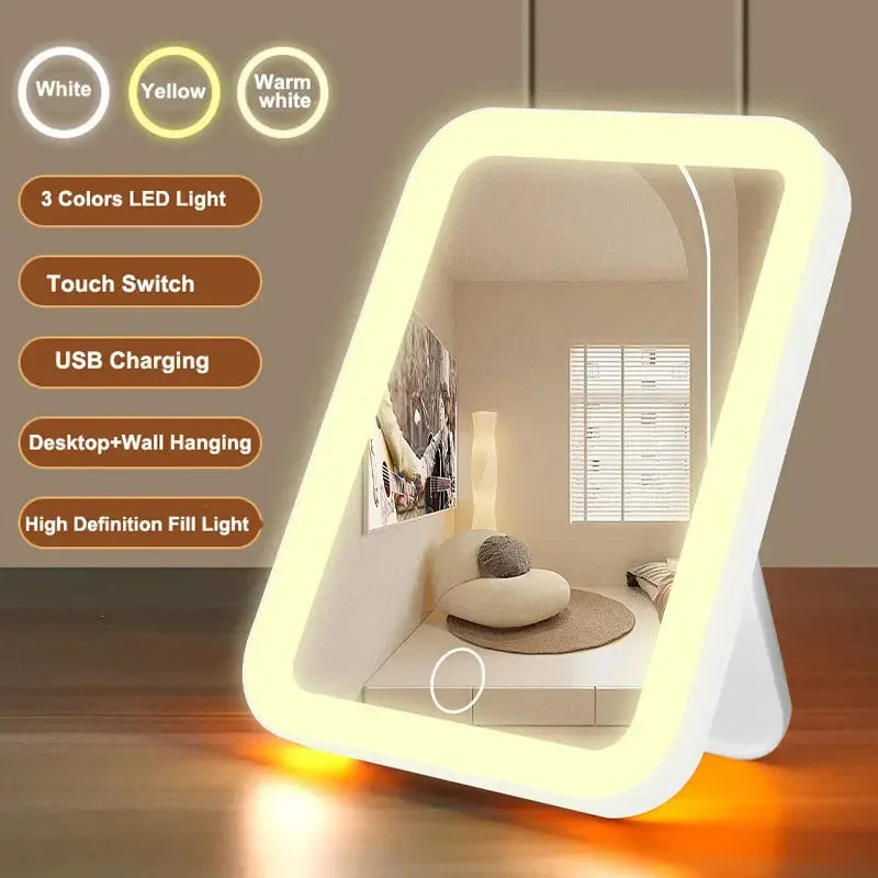 LED Lighted Vanity Makeup Mirror – Smart Desktop Dressing Table Illuminated Mirror