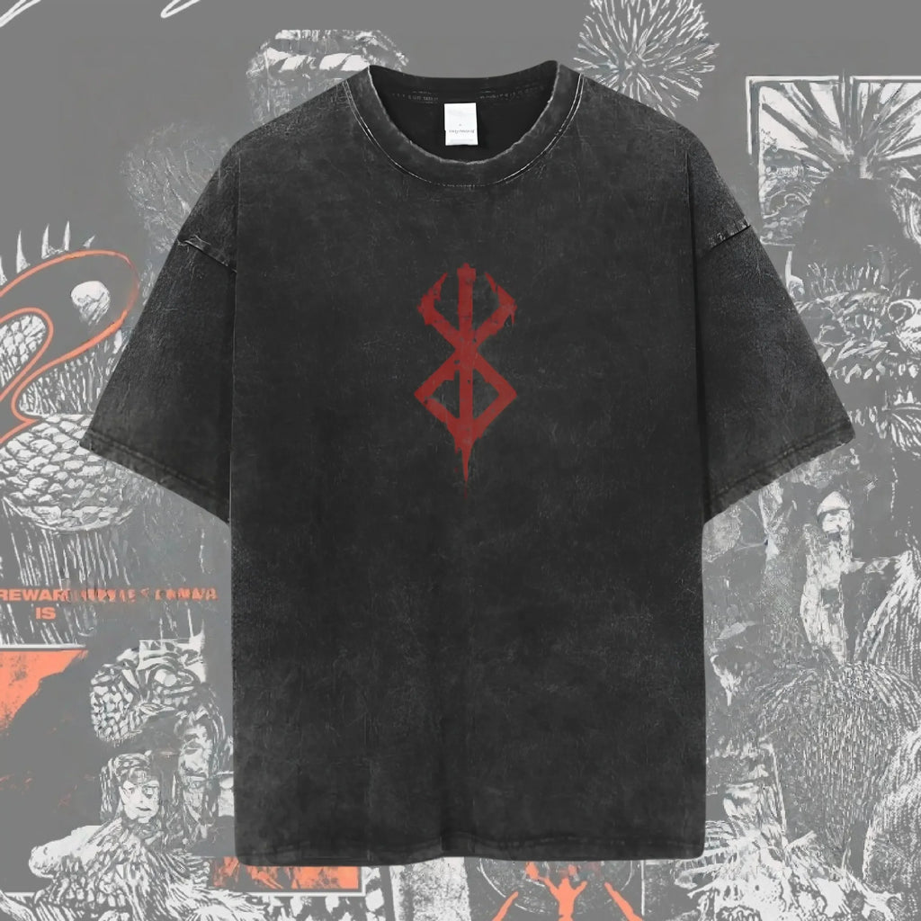 Men's Washed Anime Graphic T-Shirt – Oversized Baggy Streetwear Tee