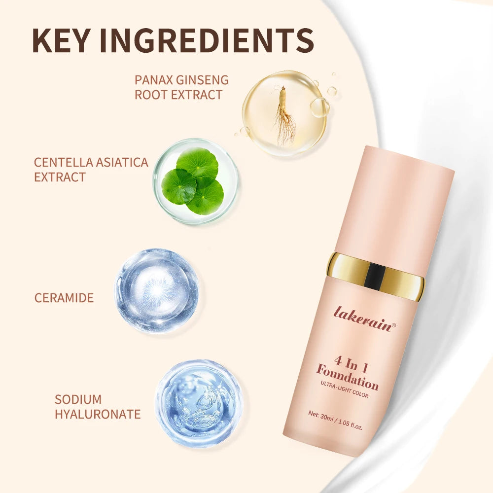 4-in-1 SPF30 Full Coverage Foundation – Waterproof Hydrating Concealer Skin Tone