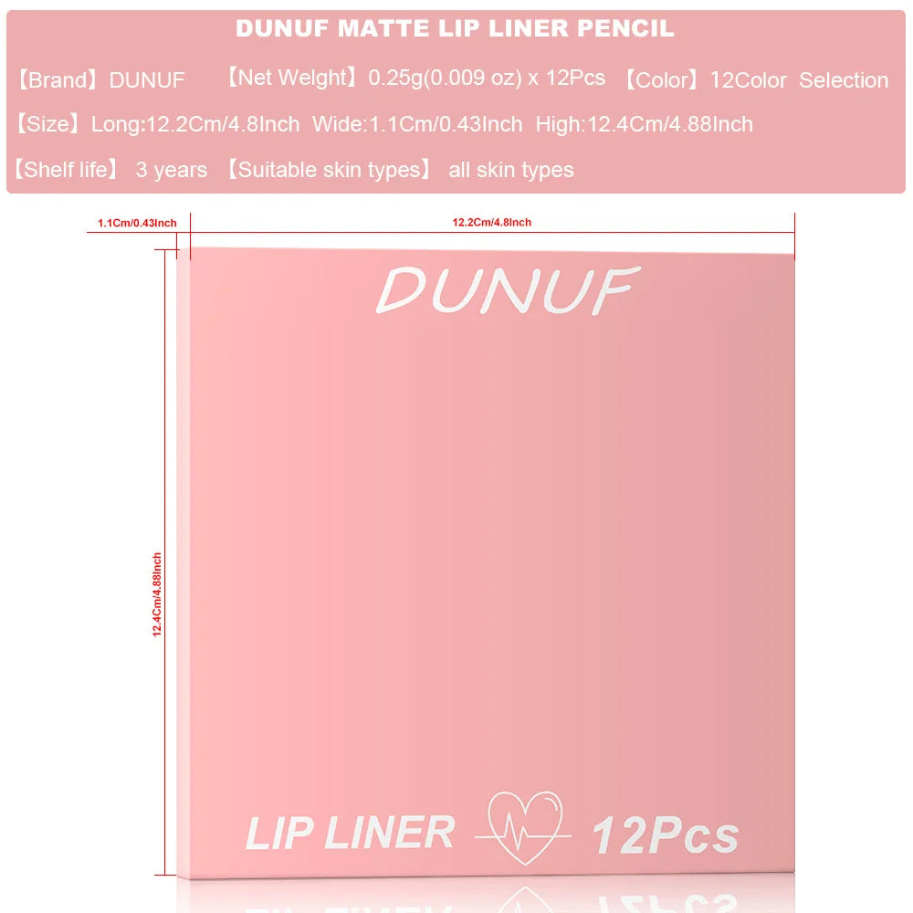 12-Color Matte Lip Liner Pencil Set – Waterproof Highly Pigmented Nude Pink