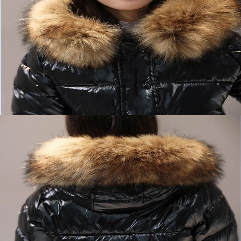 Waterproof Faux Fur Hooded Parka – Glossy Short Outerwear, European Black for Autumn & Winter