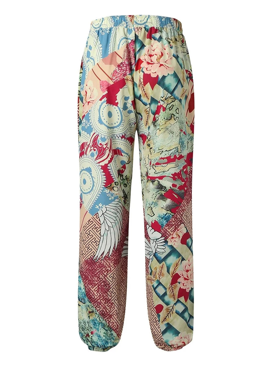 Men’s Floral Print Cargo Jogger Pants – Multi-Pocket Streetwear Hip-Hop Style