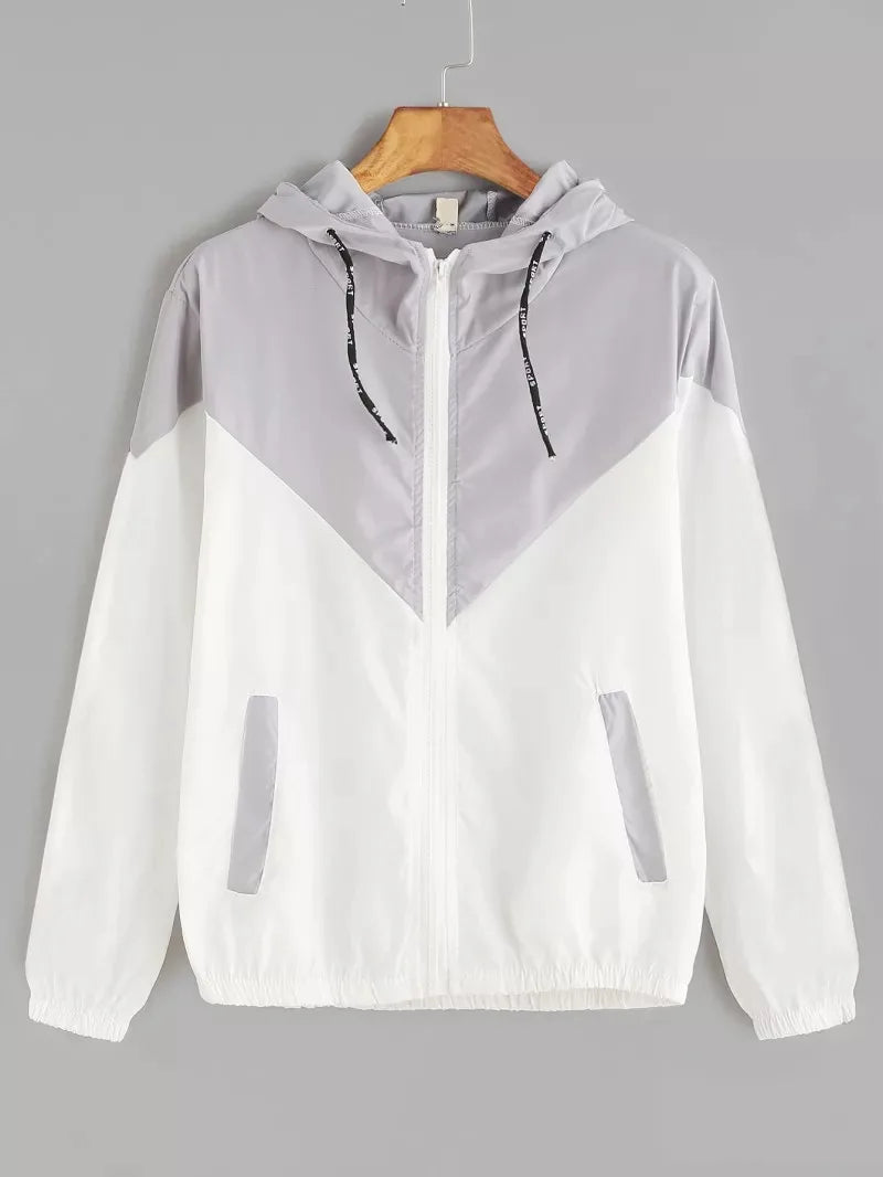 Hooded Patchwork Running Jacket – Lightweight Zip-Up Sport Outwear Coat