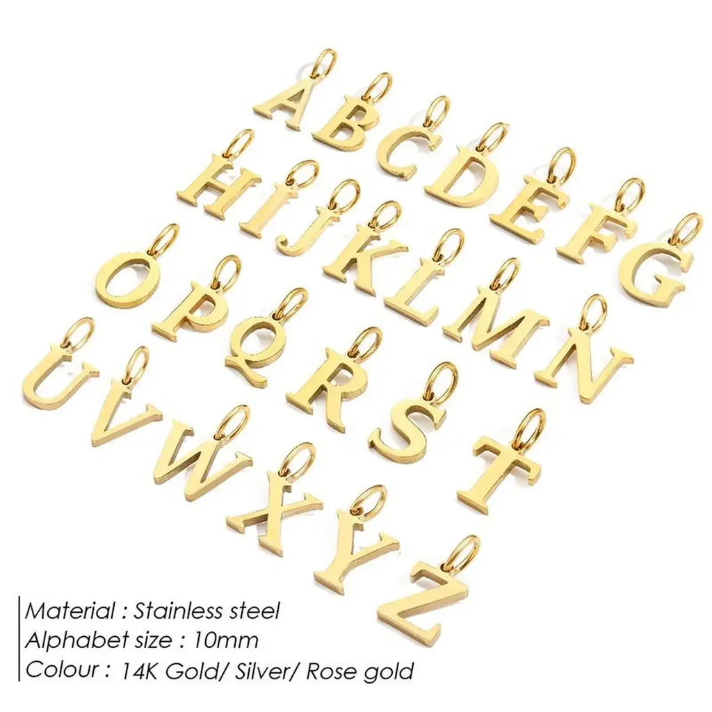 Gold Initial Letter Charm Pendant – Stainless Steel A-Z Personalized Necklace Gift
