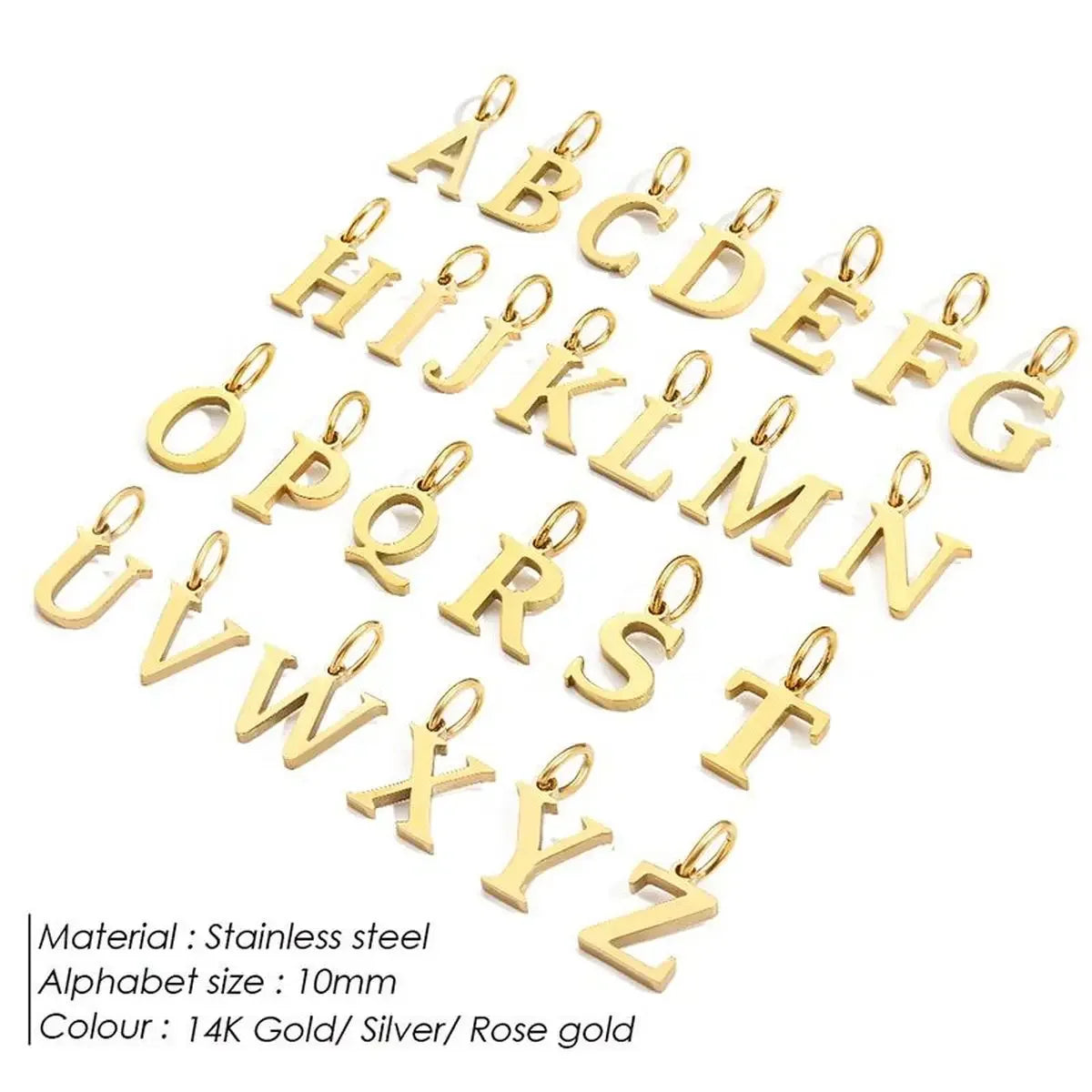 Gold Initial Letter Charm Pendant – Stainless Steel A-Z Personalized Necklace Gift