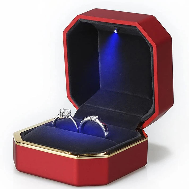 LED Luxury Velvet Jewelry Ring Box – Proposal Engagement Wedding Gift Display