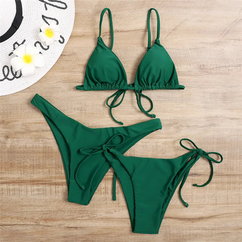 Women’s 3-Piece Push Up Bandage Bikini Set – Triangle Swimsuit Beachwear