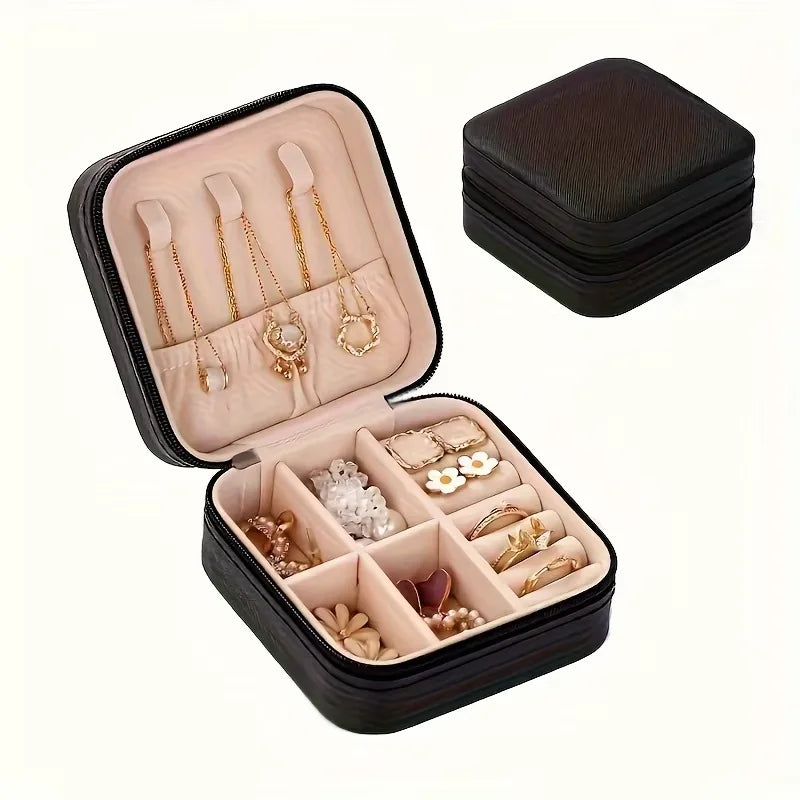 Square Jewelry Organizer Box with Lid – Travel Case for Earrings Rings Necklaces